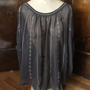Cecico sheer light brown embroidered top, small